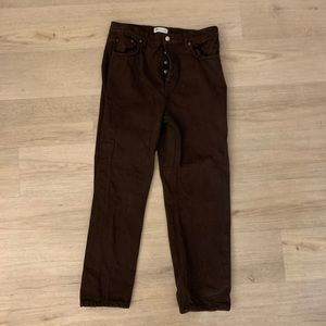 Zara button up brown straight leg jeans